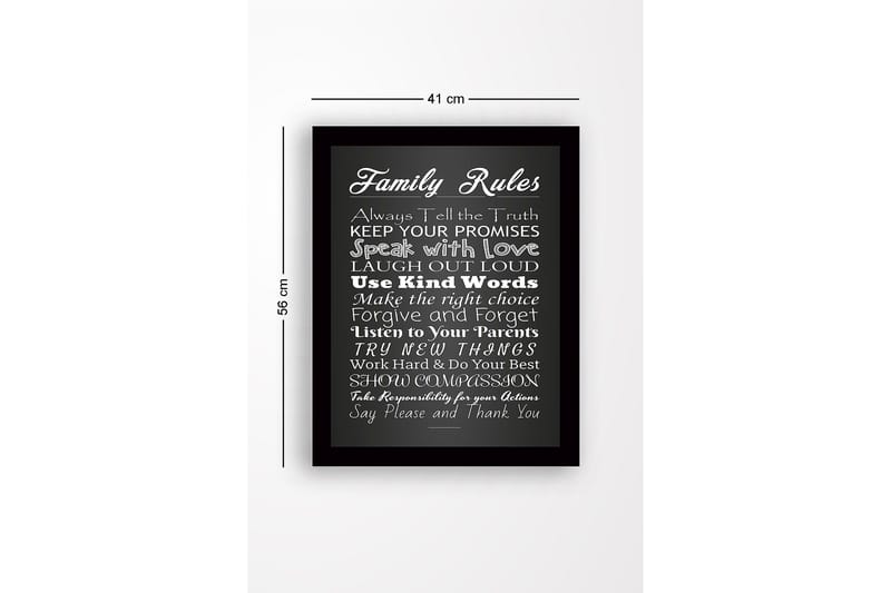 Inramad Canvastavla i trä - 41x56 cm - Familjeregelverk med inspirerande budskap - Vit / Svart - Inredning & dekor - Tavlor & konst