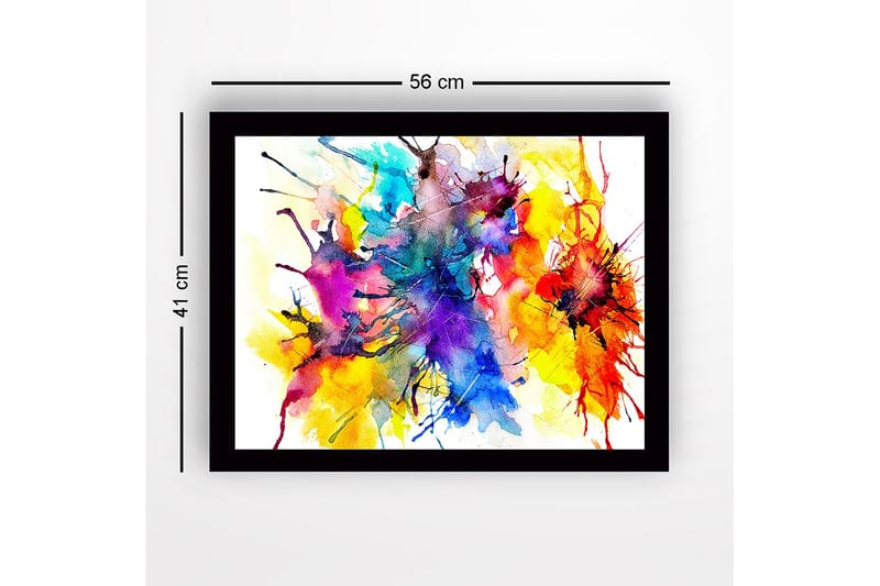 Inramad Canvastavla i trä - 41x56 cm - Färgglad abstrakt komposition med sprudlande färgexplosioner - Blå / Gul / Röd - Inredning & dekor - Tavlor & konst