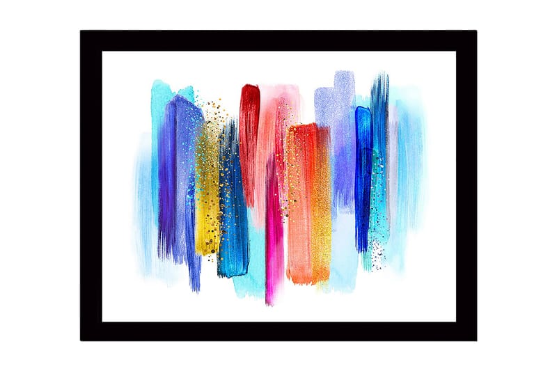 Inramad Canvastavla i trä - 41x56 cm - Färgglad abstrakt komposition med vertikala penseldrag - Blå / Röd / Gul - Inredning & dekor - Tavlor & konst