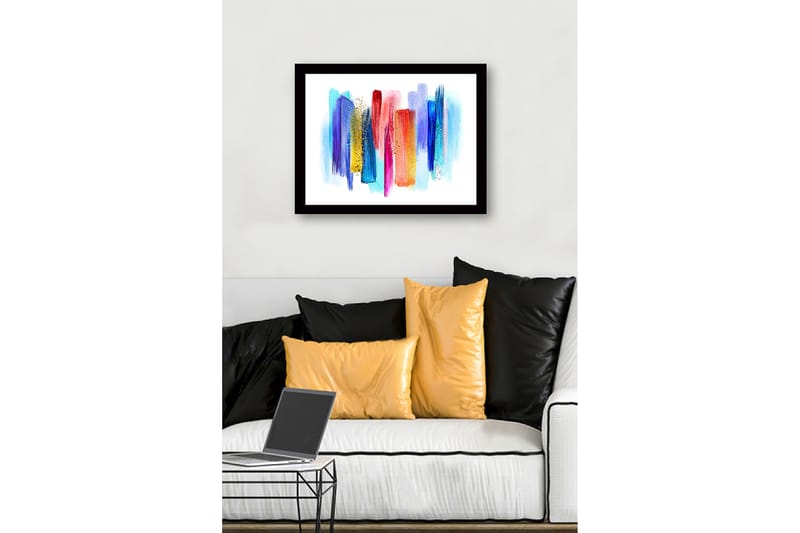 Inramad Canvastavla i trä - 41x56 cm - Färgglad abstrakt komposition med vertikala penseldrag - Blå / Röd / Gul - Inredning & dekor - Tavlor & konst