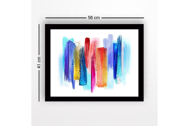 Inramad Canvastavla i trä - 41x56 cm - Färgglad abstrakt komposition med vertikala penseldrag - Blå / Röd / Gul - Inredning & dekor - Tavlor & konst