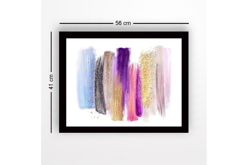 Inramad Canvastavla i trä - 41x56 cm - Färgglad abstrakt komposition med penseldrag och glittereffekter - Ljusblå / Lila / Guld - Inredning & dekor - Tavlor & konst