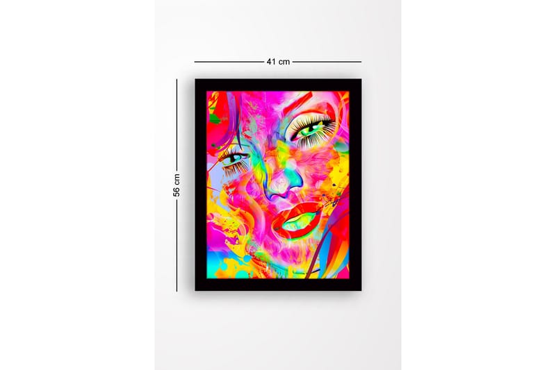 Inramad Canvastavla i trä - 41x56 cm - Färgglad ansiktsporträtt med abstrakta inslag - Rosa / Gul / Grön - Inredning & dekor - Tavlor & konst