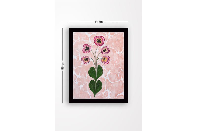 Inramad Canvastavla i trä - 41x56 cm - Färgglad blomsterbukett med stiliserade blommor - Rosa / Grön / Svart - Inredning & dekor - Tavlor & konst