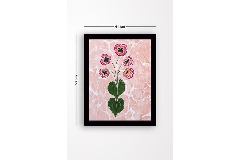 Inramad Canvastavla i trä - 41x56 cm - Färgglad blomsterbukett med stiliserade blommor - Rosa / Grön / Svart - Inredning & dekor - Tavlor & konst