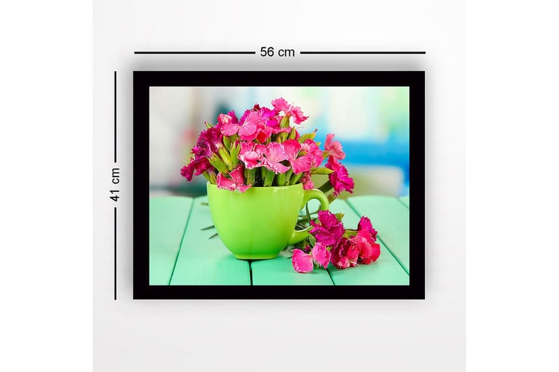 Inramad Canvastavla i trä - 41x56 cm - Färgglad bukett av blommor i en grön kopp - Grön / Rosa - Inredning & dekor - Tavlor & konst