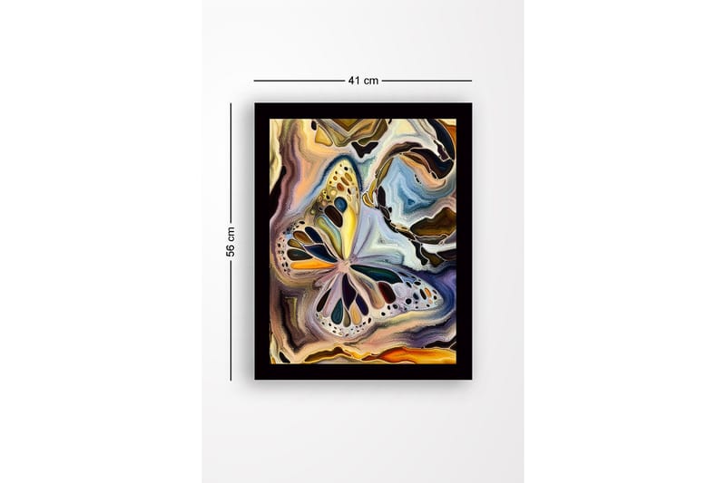 Inramad Canvastavla i trä - 41x56 cm - Färgglad fjäril i abstrakt komposition - Guld / Blå / Svart - Inredning & dekor - Tavlor & konst