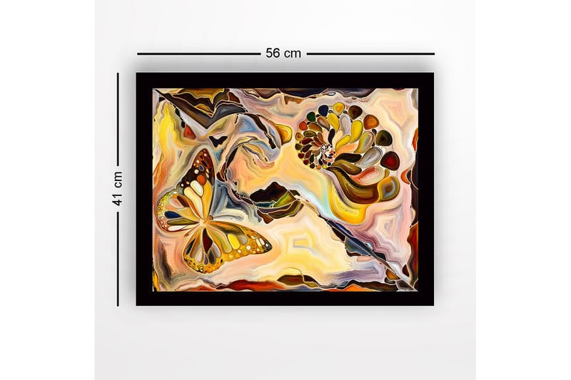 Inramad Canvastavla i trä - 41x56 cm - Färgglad fjäril i en abstrakt komposition med snäckformade element - Guld / Orange / Brun - Inredning & dekor - Tavlor & konst