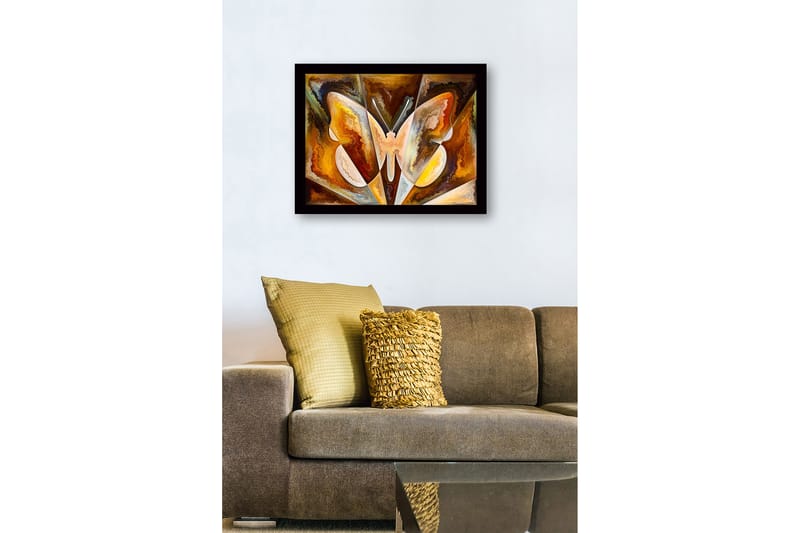 Inramad Canvastavla i trä - 41x56 cm - Färgglad fjäril med abstrakta former - Guld / Brun / Vit - Inredning & dekor - Tavlor & konst
