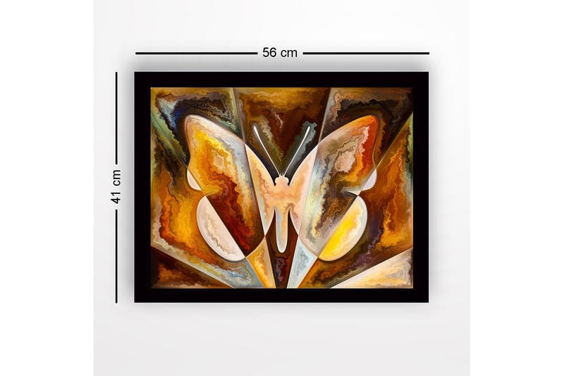 Inramad Canvastavla i trä - 41x56 cm - Färgglad fjäril med abstrakta former - Guld / Brun / Vit - Inredning & dekor - Tavlor & konst