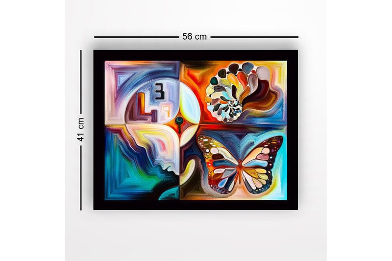 Inramad Canvastavla i trä - 41x56 cm - Färgglad fjäril med abstrakta former och mönster - Blå / Orange / Vit - Inredning & dekor - Tavlor & konst
