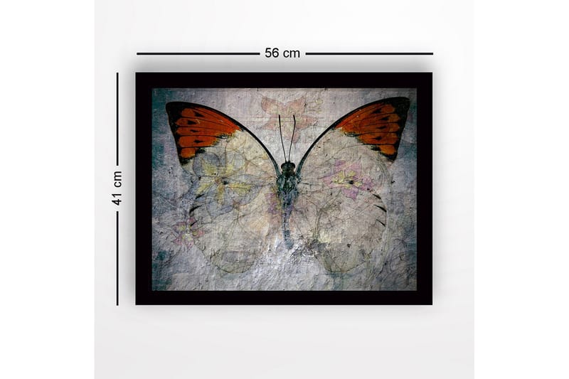 Inramad Canvastavla i trä - 41x56 cm - Färgglad fjäril med blommotiv - Orange / Ljusgrå / Grön - Inredning & dekor - Tavlor & konst