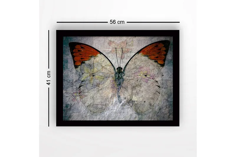 Inramad Canvastavla i trä - 41x56 cm - Färgglad fjäril med blommotiv - Orange / Ljusgrå / Grön - Inredning & dekor - Tavlor & konst