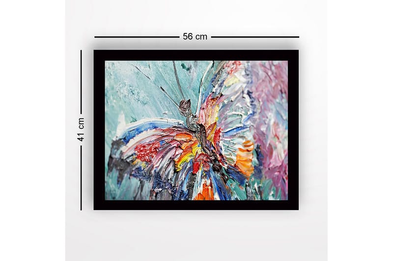 Inramad Canvastavla i trä - 41x56 cm - Färgglad fjäril med detaljerad textur - Blå / Röd / Orange - Inredning & dekor - Tavlor & konst