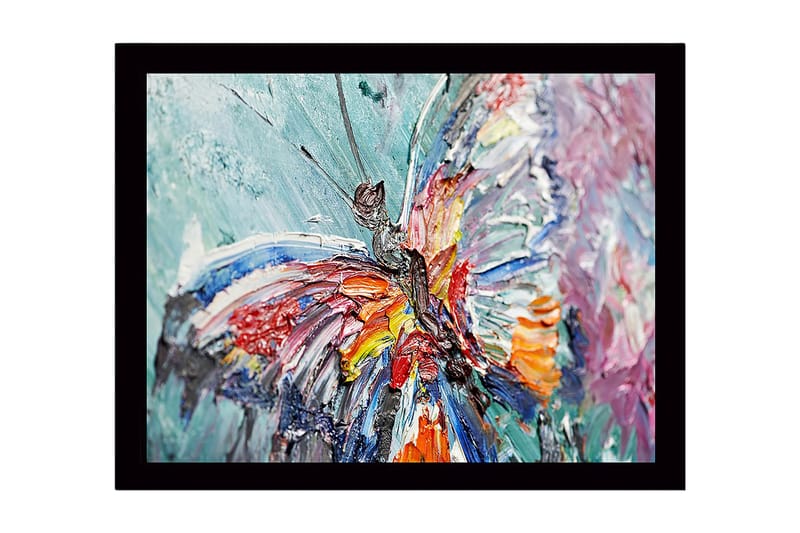Inramad Canvastavla i trä - 41x56 cm - Färgglad fjäril med detaljerad textur, Blå / Röd / Orange