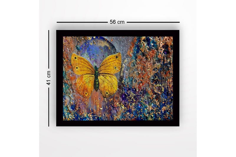Inramad Canvastavla i trä - 41x56 cm - Färgglad fjäril med detaljerad textur i bakgrunden - Guld / Blå / Orange - Inredning & dekor - Tavlor & konst
