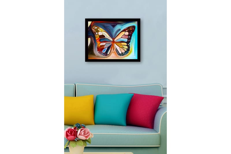 Inramad Canvastavla i trä - 41x56 cm - Färgglad fjäril med detaljerade mönster - Blå / Orange / Gul - Inredning & dekor - Tavlor & konst