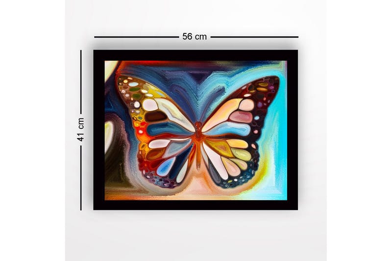 Inramad Canvastavla i trä - 41x56 cm - Färgglad fjäril med detaljerade mönster - Blå / Orange / Gul - Inredning & dekor - Tavlor & konst