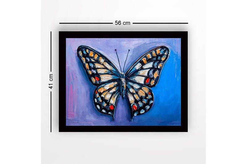 Inramad Canvastavla i trä - 41x56 cm - Färgglad fjäril med detaljerade vingar - Blå / Orange / Svart - Inredning & dekor - Tavlor & konst