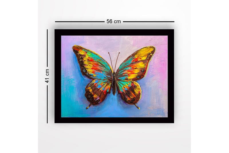 Inramad Canvastavla i trä - 41x56 cm - Färgglad fjäril med detaljerade vingar - Guld / Brun / Turkos - Inredning & dekor - Tavlor & konst