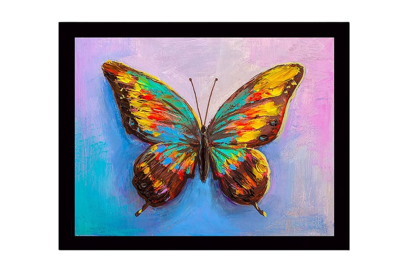 Inramad Canvastavla i trä - 41x56 cm - F ärgglad fjäril med detaljerade vingar, Guld / Brun / Turkos