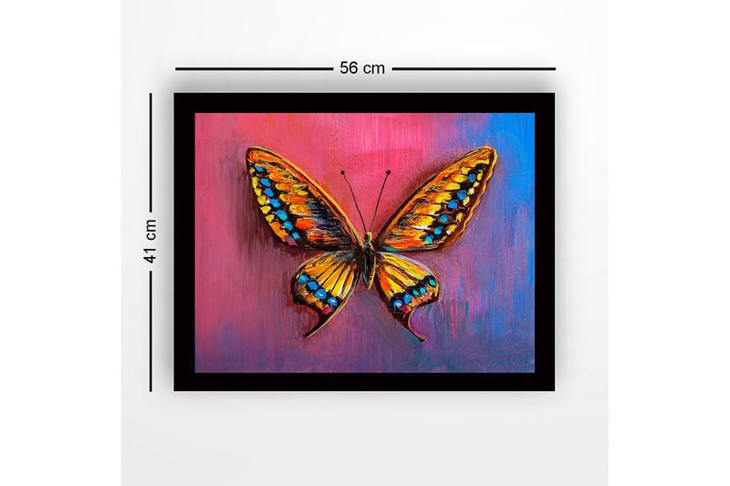 Inramad Canvastavla i trä - 41x56 cm - Färgglad fjäril med detaljerade vingar - Orange / Blå / Rosa - Inredning & dekor - Tavlor & konst