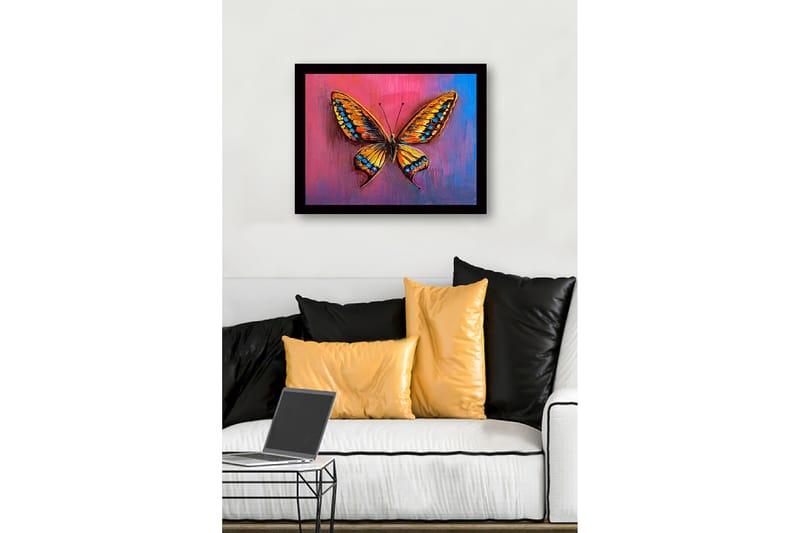 Inramad Canvastavla i trä - 41x56 cm - Färgglad fjäril med detaljerade vingar - Orange / Blå / Rosa - Inredning & dekor - Tavlor & konst