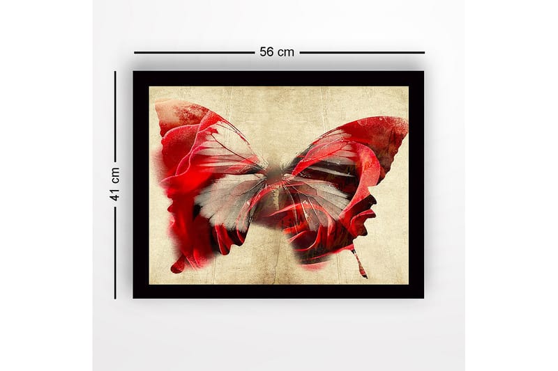 Inramad Canvastavla i trä - 41x56 cm - Färgglad fjäril med inslag av ansikten - Röd / Grå / Beige - Inredning & dekor - Tavlor & konst