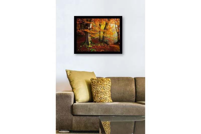 Inramad Canvastavla i trä - 41x56 cm - Färgglad höstskog med gyllene och orange lövverk - Orange / Gult / Grönt - Inredning & dekor - Tavlor & konst