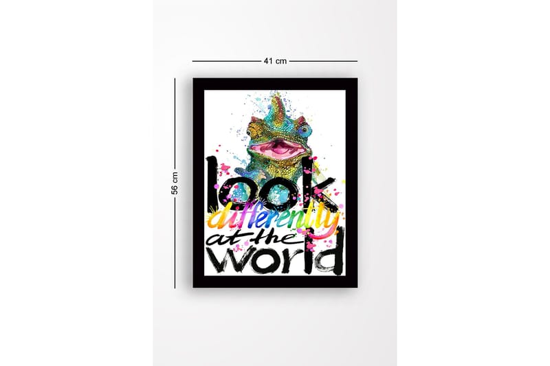 Inramad Canvastavla i trä - 41x56 cm - Färgglad kameleont med inspirerande text - Grön / Rosa / Gul - Inredning & dekor - Tavlor & konst