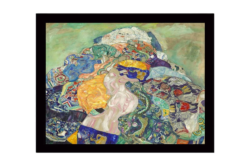 Inramad Canvastavla i trä - 41x56 cm - Färgglad komposition av en kvinna omgiven av mönstrade textilier - Grön / Blå / Orange - Inredning & dekor - Tavlor & konst