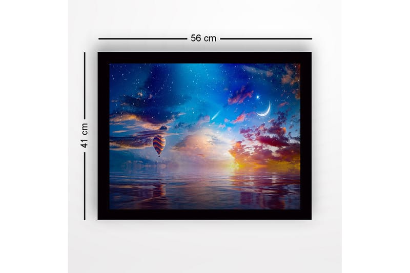 Inramad Canvastavla i trä - 41x56 cm - Färgglad luftballong sväva över en spegelblanka sjö vid solnedgången - Blå / Orange / Lila - Inredning & dekor - Tavlor & konst