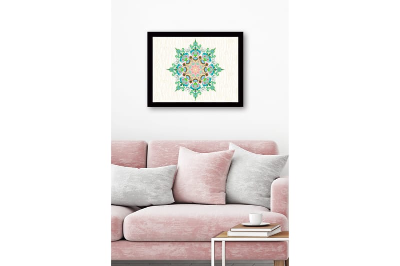 Inramad Canvastavla i trä - 41x56 cm - Färgglad mandala med intrikata mönster - Grön / Rosa / Blå - Inredning & dekor - Tavlor & konst
