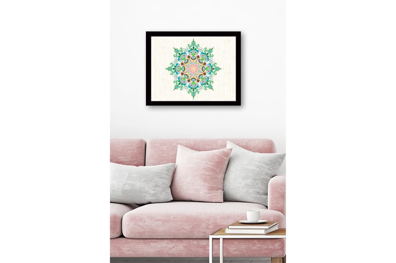 Inramad Canvastavla i trä - 41x56 cm - Färgglad mandala med intrikata mönster - Grön / Rosa / Blå - Inredning & dekor - Tavlor & konst