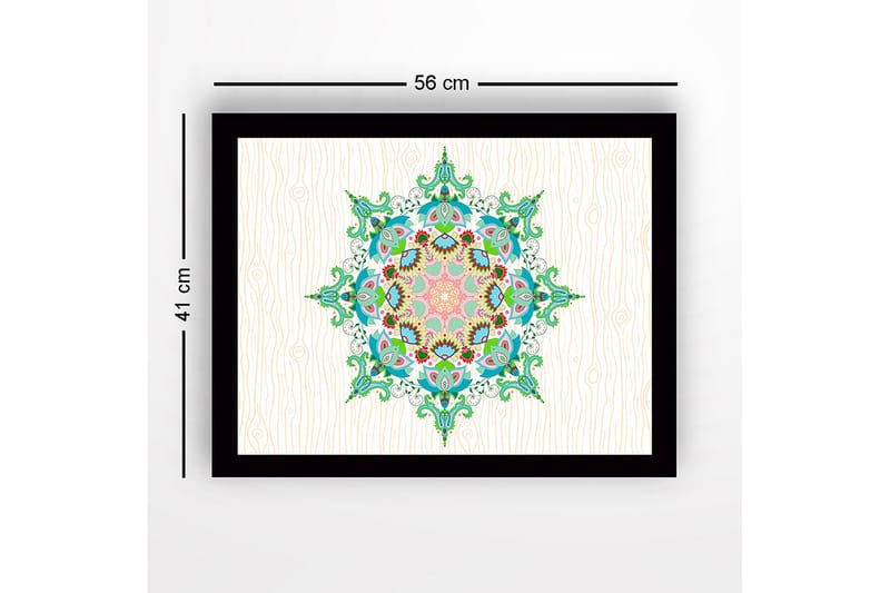 Inramad Canvastavla i trä - 41x56 cm - Färgglad mandala med intrikata mönster - Grön / Rosa / Blå - Inredning & dekor - Tavlor & konst