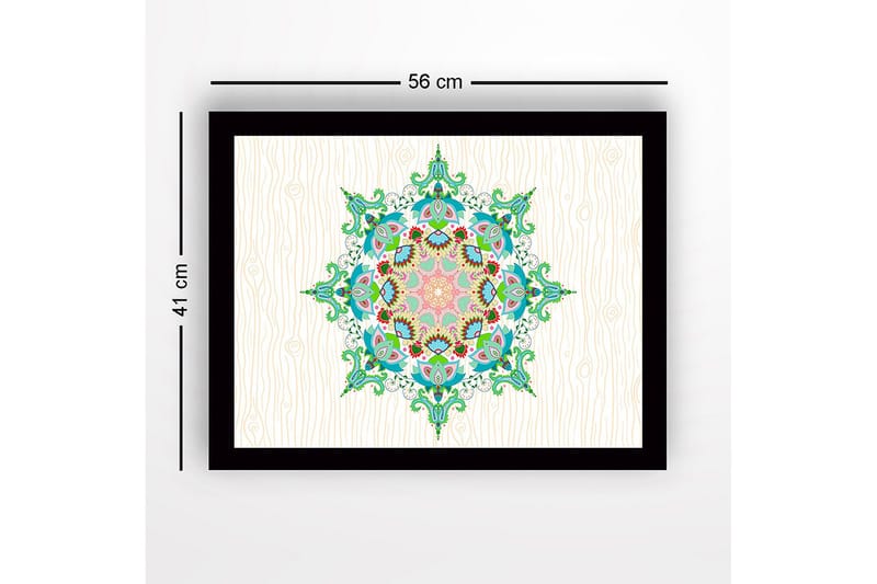 Inramad Canvastavla i trä - 41x56 cm - Färgglad mandala med intrikata mönster - Grön / Rosa / Blå - Inredning & dekor - Tavlor & konst