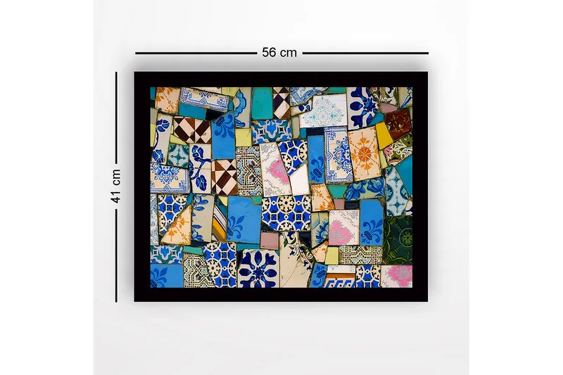 Inramad Canvastavla i trä - 41x56 cm - Färgglad mosaik av keramiska plattor - Blå / Grön / Orange - Inredning & dekor - Tavlor & konst