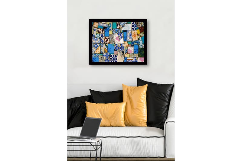 Inramad Canvastavla i trä - 41x56 cm - Färgglad mosaik av keramiska plattor - Blå / Grön / Orange - Inredning & dekor - Tavlor & konst