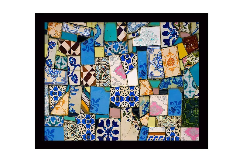 Inramad Canvastavla i trä - 41x56 cm - Färgglad mosaik av keramiska plattor - Blå / Grön / Orange - Inredning & dekor - Tavlor & konst