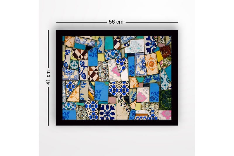 Inramad Canvastavla i trä - 41x56 cm - Färgglad mosaik av keramiska plattor - Blå / Grön / Orange - Inredning & dekor - Tavlor & konst