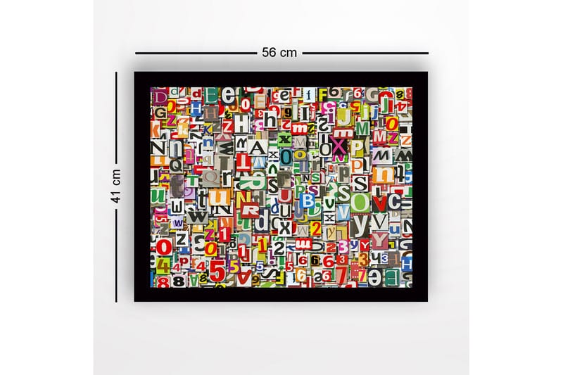 Inramad Canvastavla i trä - 41x56 cm - Färgglad samling av bokstäver och siffror - Röd / Grön / Gul - Inredning & dekor - Tavlor & konst