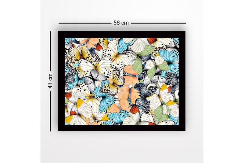 Inramad Canvastavla i trä - 41x56 cm - Färgglad samling av fjärilar - Blå / Vit / Orange - Inredning & dekor - Tavlor & konst