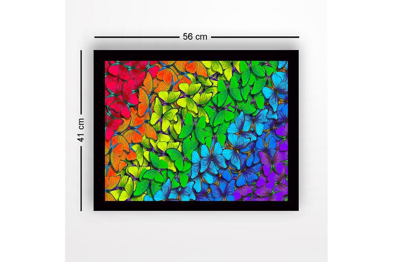 Inramad Canvastavla i trä - 41x56 cm - Färgglad samling av fjärilar i olika nyanser - Grön / Blå / Röd - Inredning & dekor - Tavlor & konst