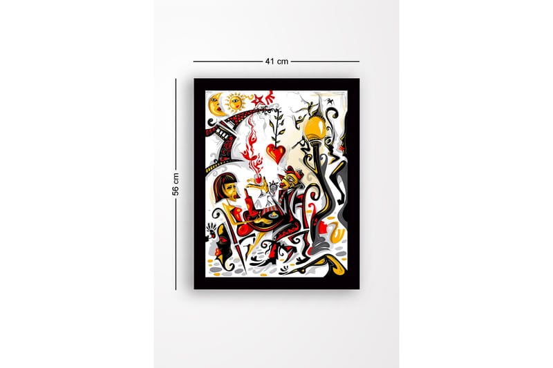 Inramad Canvastavla i trä - 41x56 cm - Färgglad scen med två figurer som interagerar i en romantisk atmosfär - Röd / Svart / Gul - Inredning & dekor - Tavlor & konst