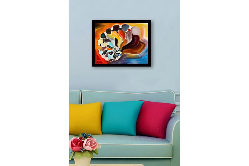 Inramad Canvastavla i trä - 41x56 cm - Färgglad snäcka med abstrakta former - Orange / Brun / Vit - Inredning & dekor - Tavlor & konst