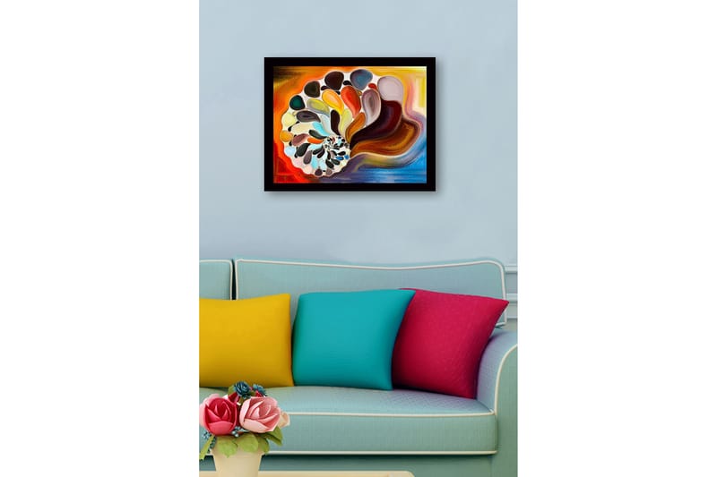 Inramad Canvastavla i trä - 41x56 cm - Färgglad snäcka med abstrakta former - Orange / Brun / Vit - Inredning & dekor - Tavlor & konst
