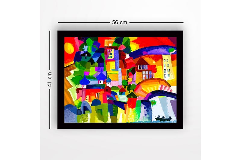 Inramad Canvastavla i trä - 41x56 cm - Färgglad stadssilhuett med kupoler och byggnader - Röd / Grön / Blå - Inredning & dekor - Tavlor & konst
