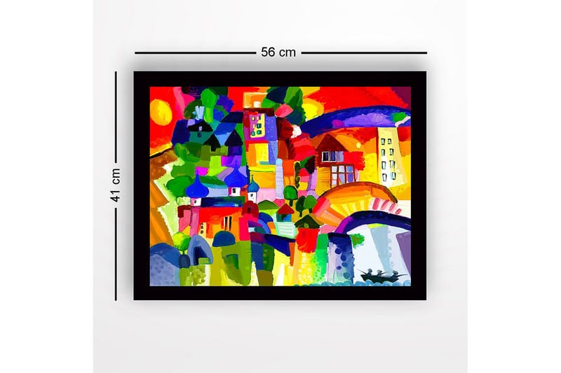 Inramad Canvastavla i trä - 41x56 cm - Färgglad stadssilhuett med kupoler och byggnader - Röd / Grön / Blå - Inredning & dekor - Tavlor & konst