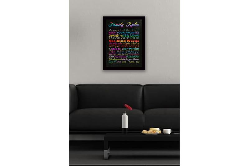 Inramad Canvastavla i trä - 41x56 cm - Färgglad tavla med familjeregler i olika typsnitt - Röd / Blå / Grön - Inredning & dekor - Tavlor & konst