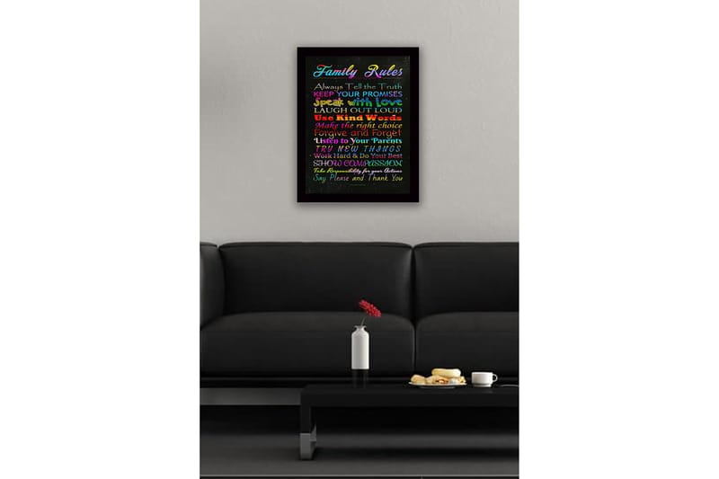 Inramad Canvastavla i trä - 41x56 cm - Färgglad tavla med familjeregler i olika typsnitt - Röd / Blå / Grön - Inredning & dekor - Tavlor & konst
